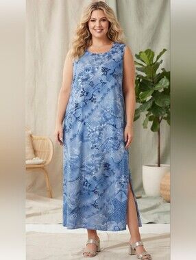 Penningtons Plus Size Blue Floral Maxi Dress - Tie Back Waist - Size 22